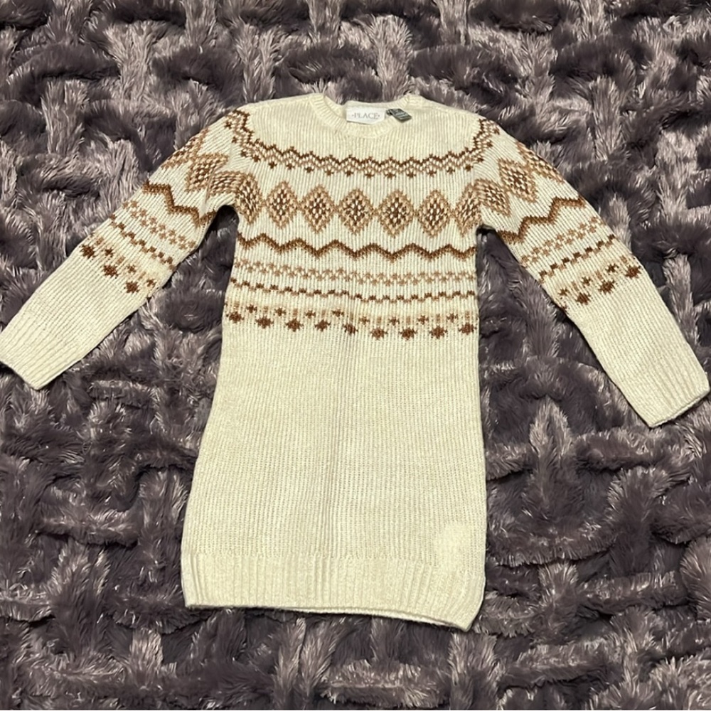 Children’s Place Cream and Brown Knit Sweater Dress Size 5/6